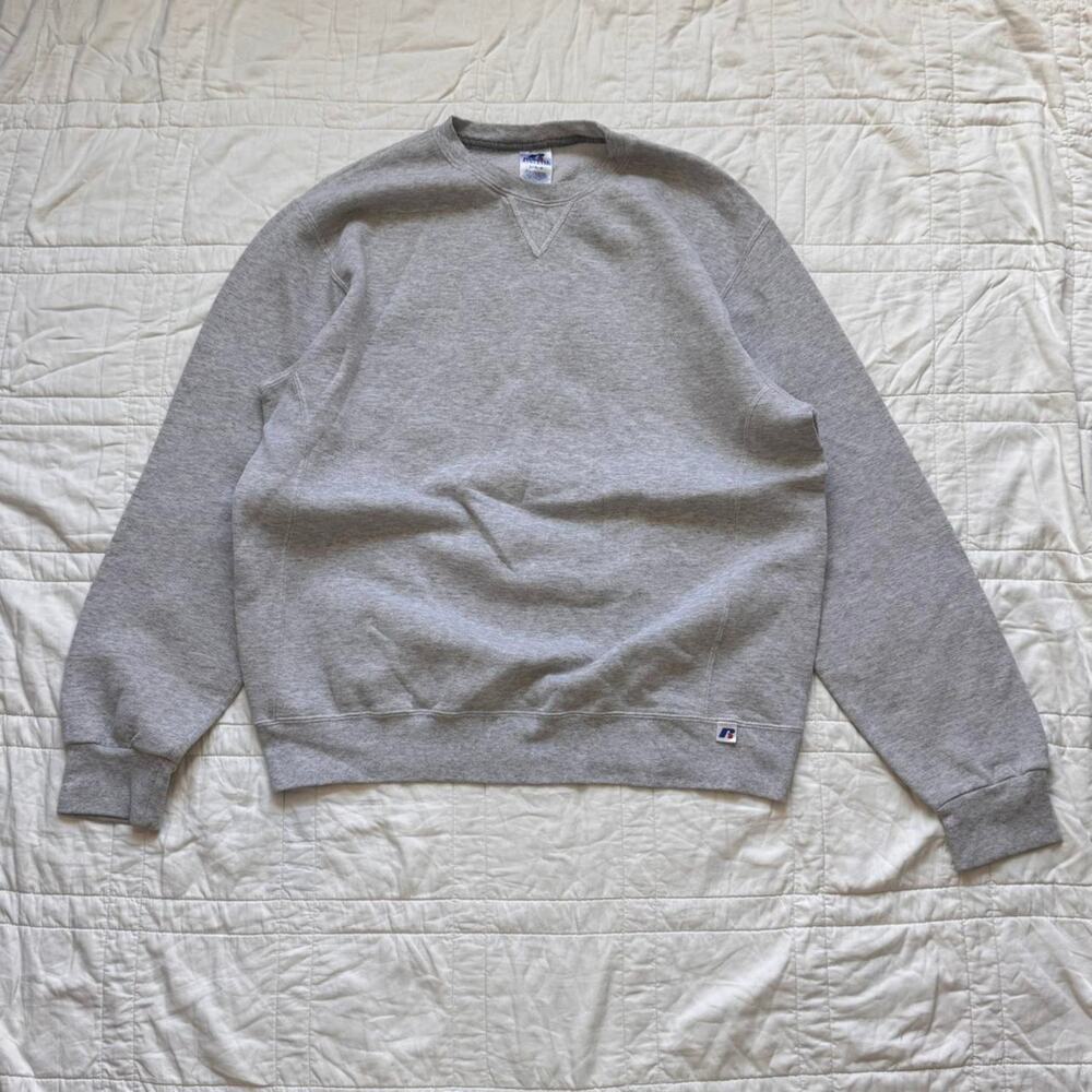 mens‎ russell athletic Solid gray pullover crewneck sweatshirt L casual sporty